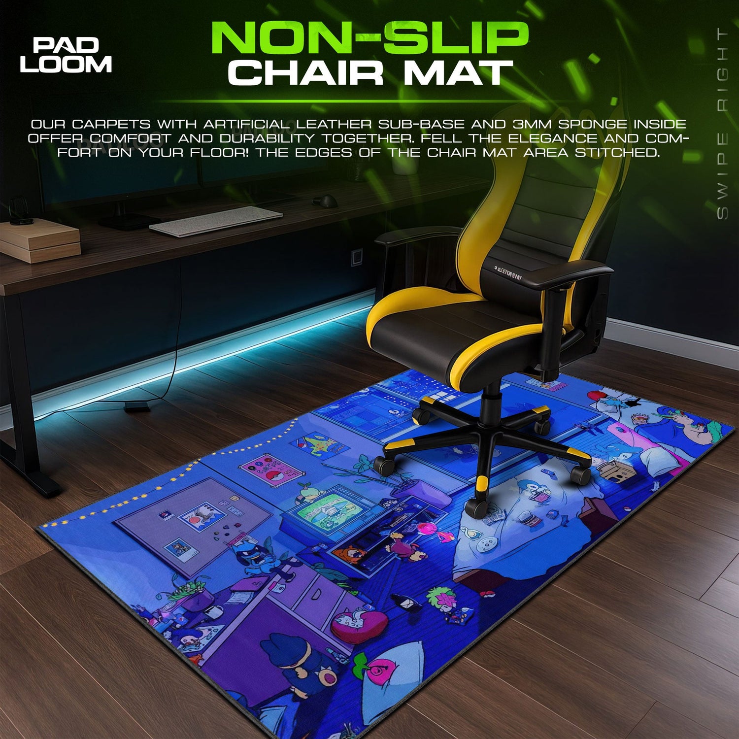 Cozy Pokémon Mouse Pad, Kanto Night Gaming Desk Mat Padloom