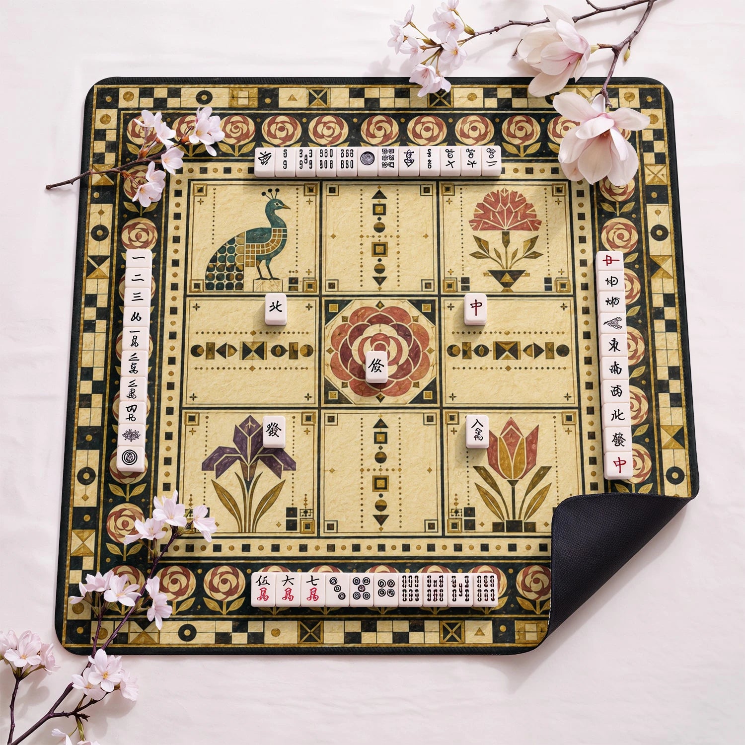 Craftsman Tile design close-up on mahjong mat surface