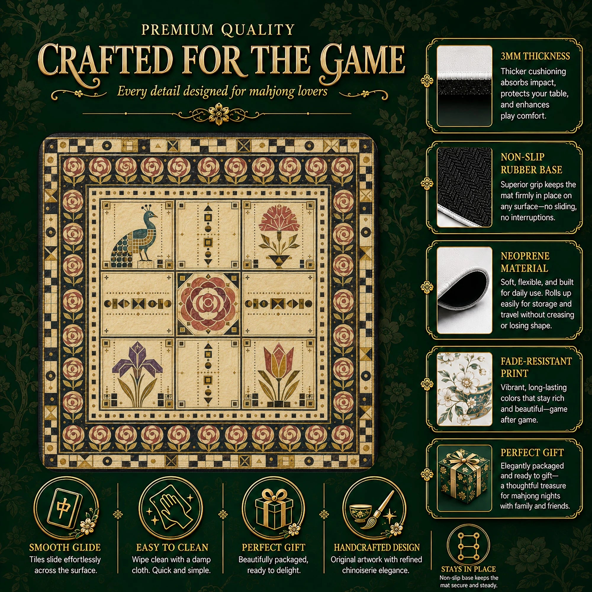 Craftsman Tile Mahjong Mat – neoprene mah jongg table mat