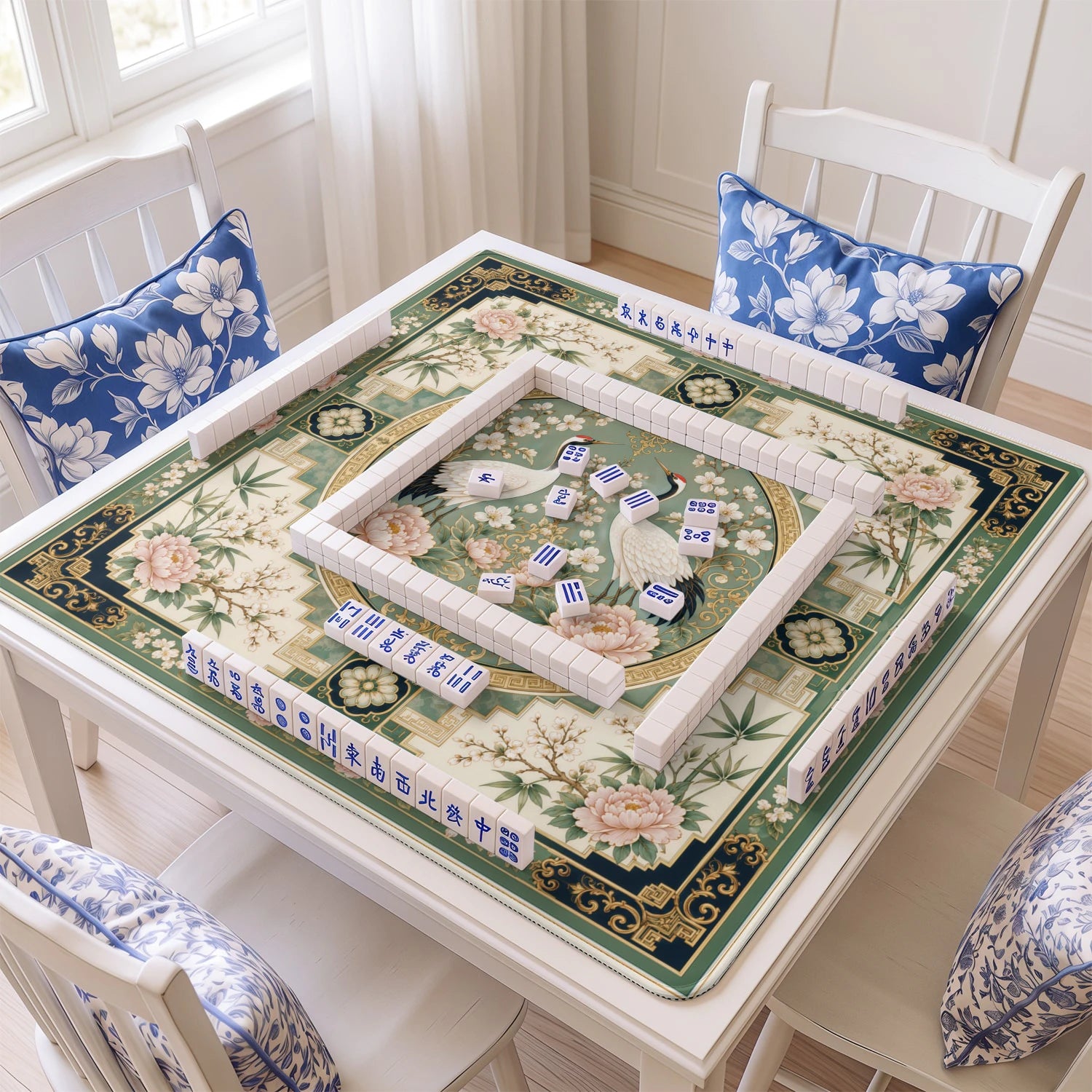 Crane Peony Medallion Mahjong Mat – neoprene mah jongg table mat