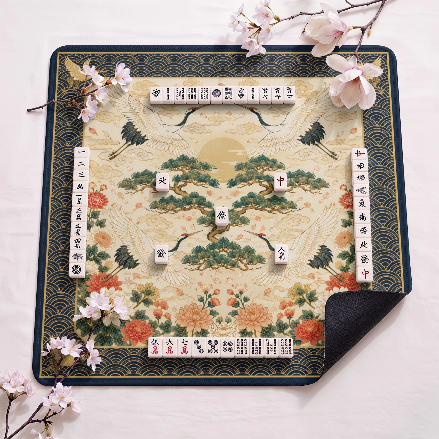 Crane Sunrise Mahjong Mat - Mah Jongg Table Mat