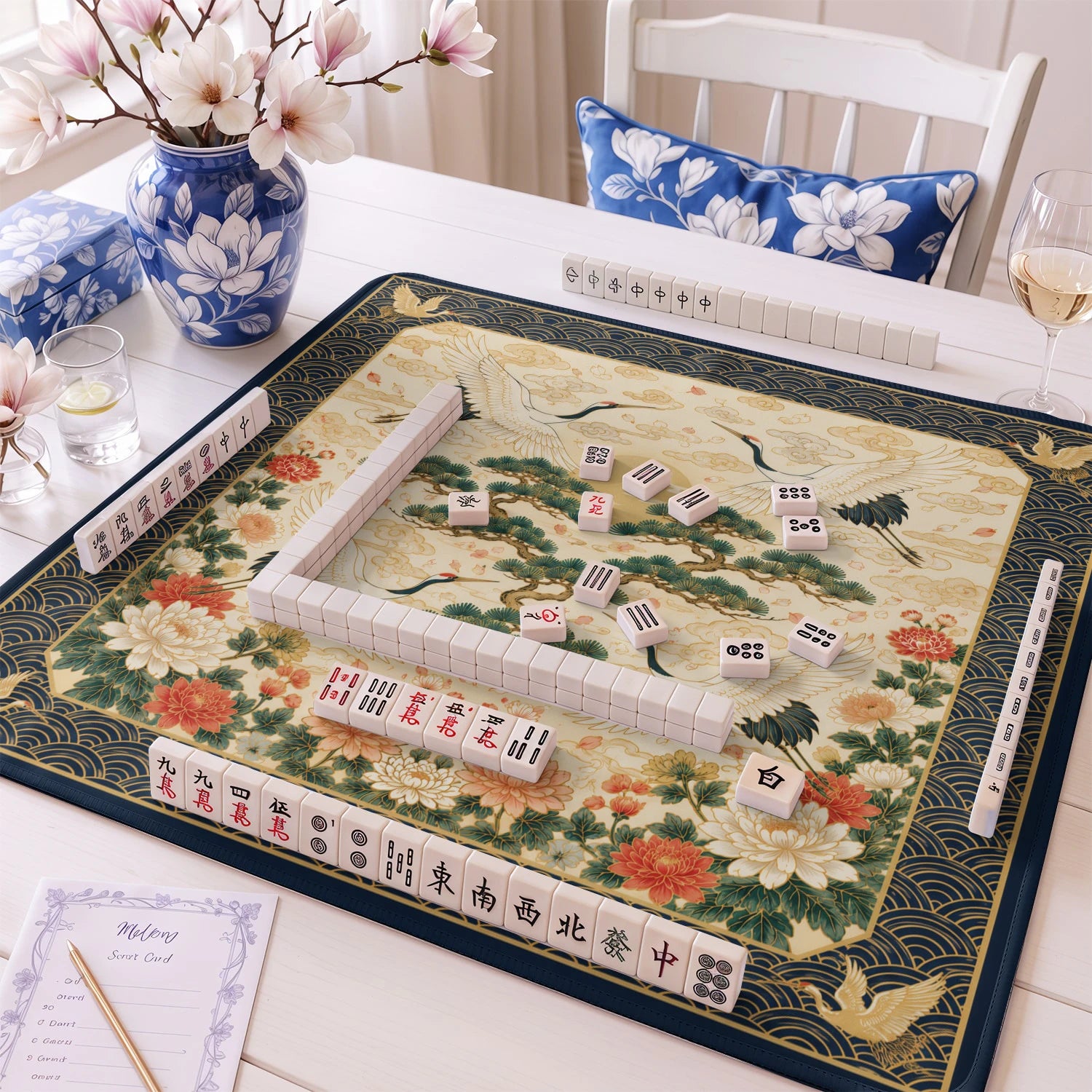 Crane Sunrise Mahjong Mat - Mah Jongg Table Mat