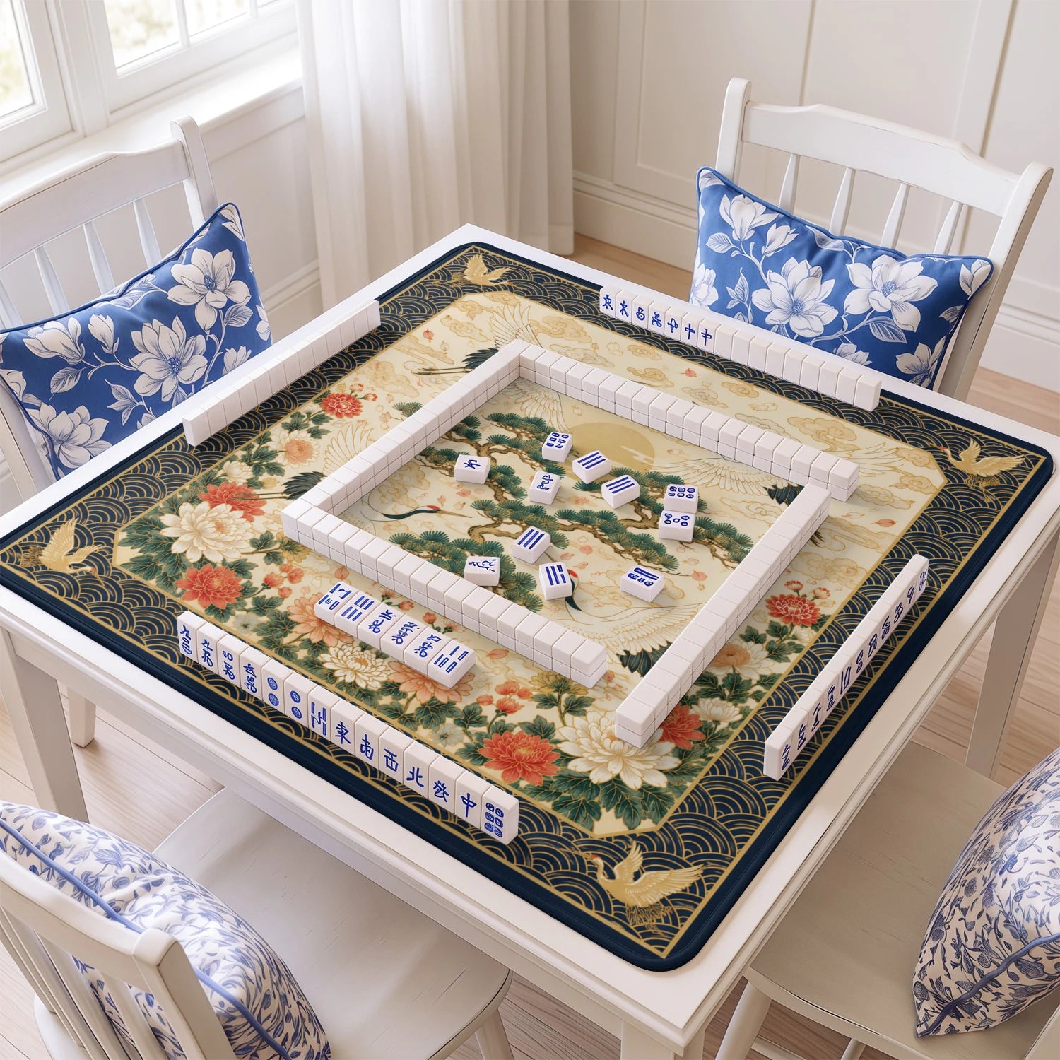 Crane Sunrise Mahjong Mat - Mah Jongg Table Mat