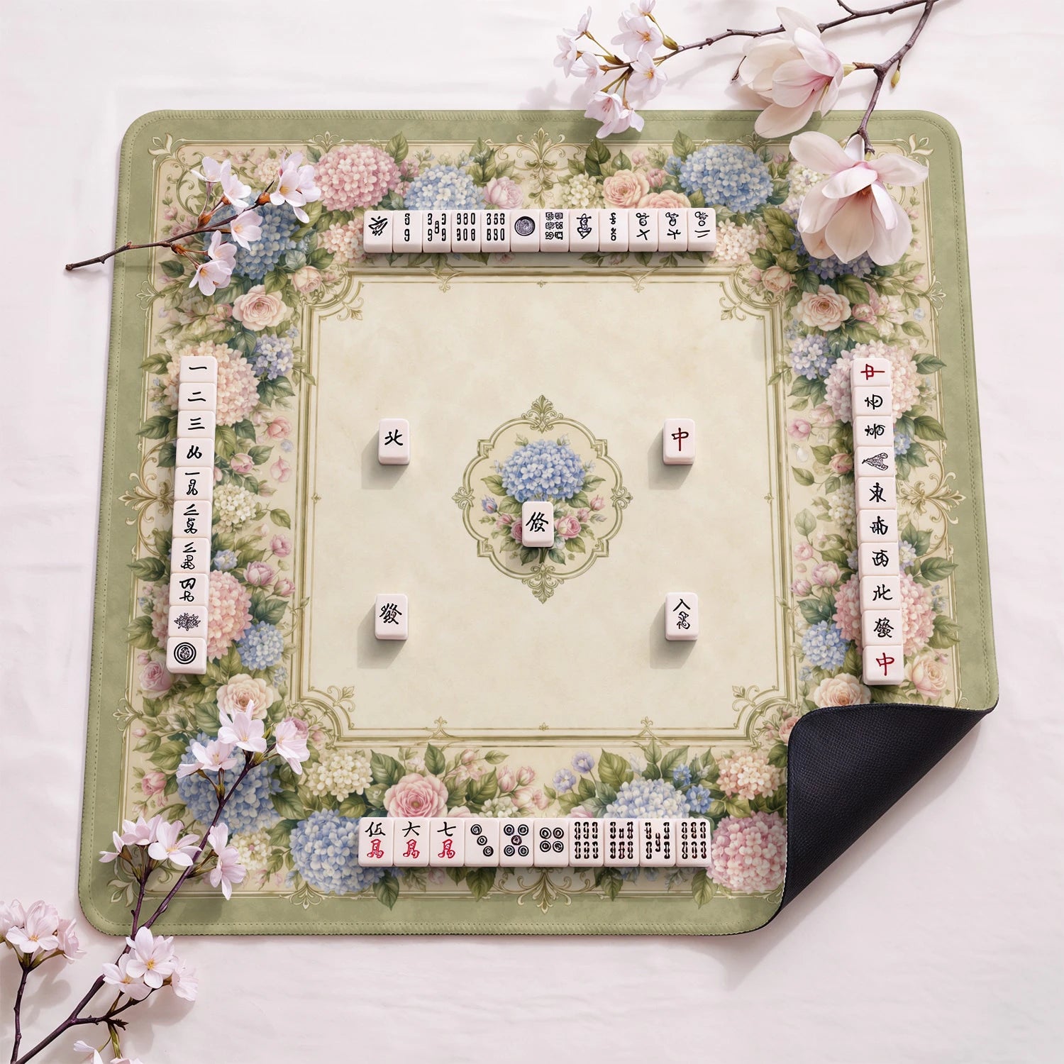 Cream Cottage Floral Mahjong Mat - Mah Jongg Mat