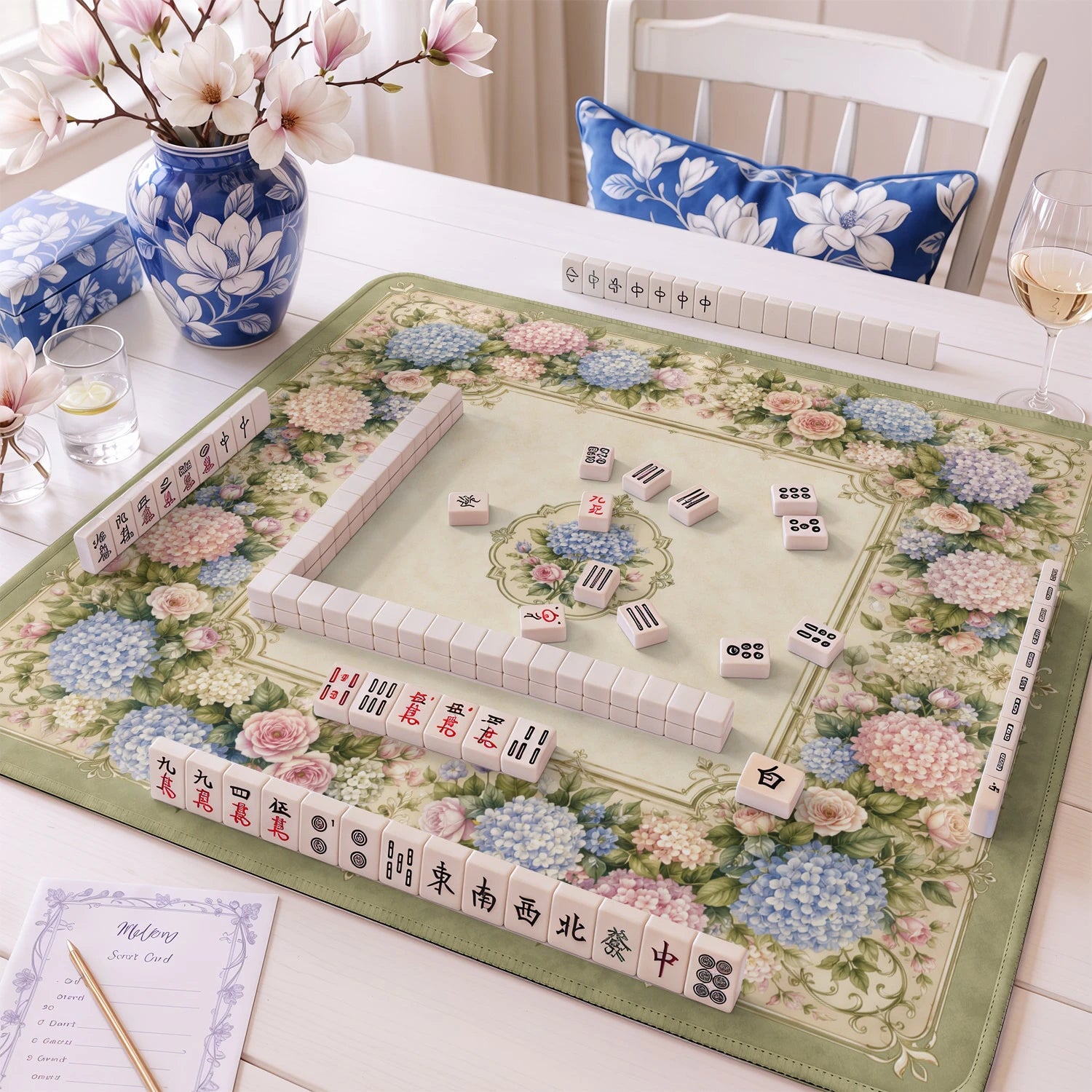 Cream Cottage Floral Mahjong Mat - Mah Jongg Mat