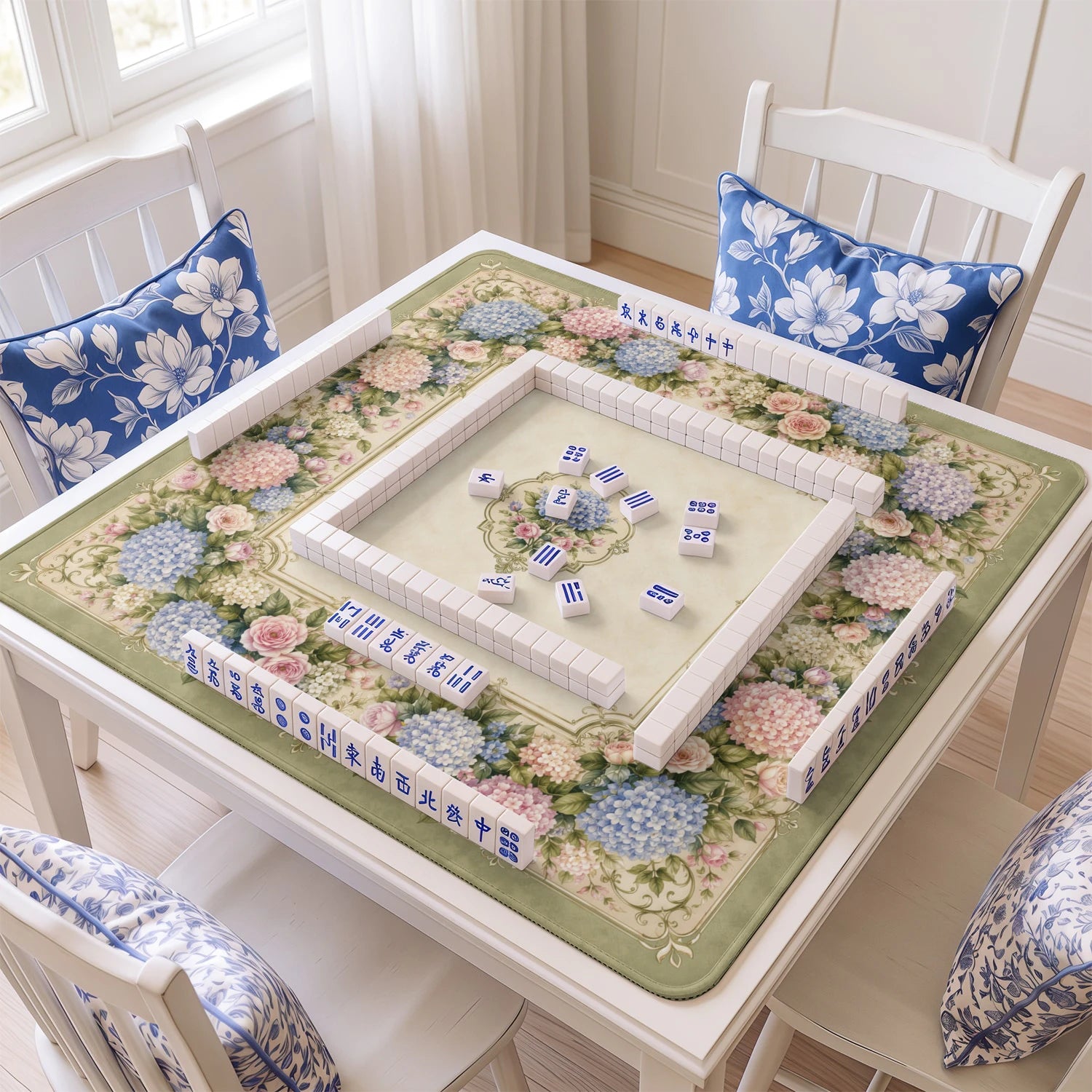 Cream Cottage Floral Mahjong Mat - Mah Jongg Mat