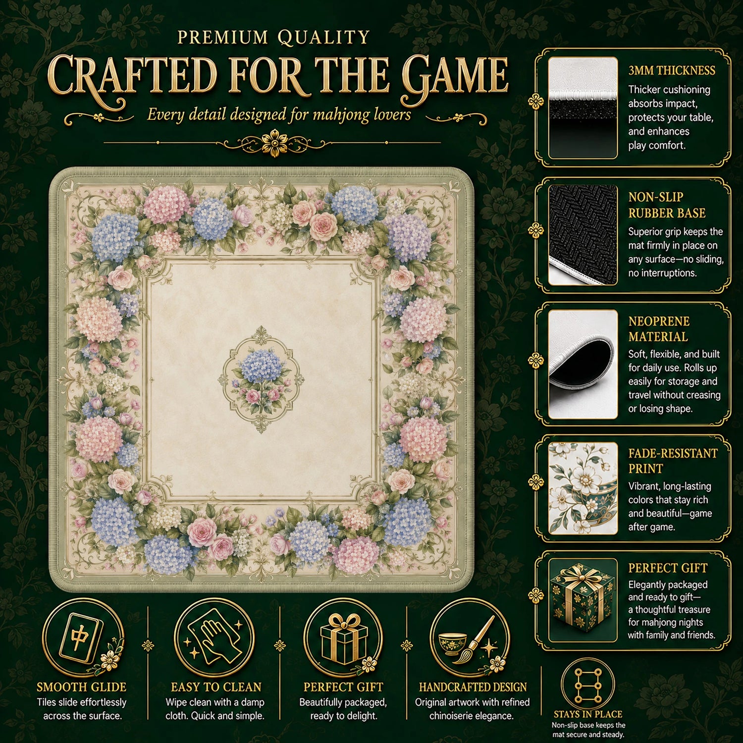 Cream Cottage Floral Mahjong Mat - Mah Jongg Mat