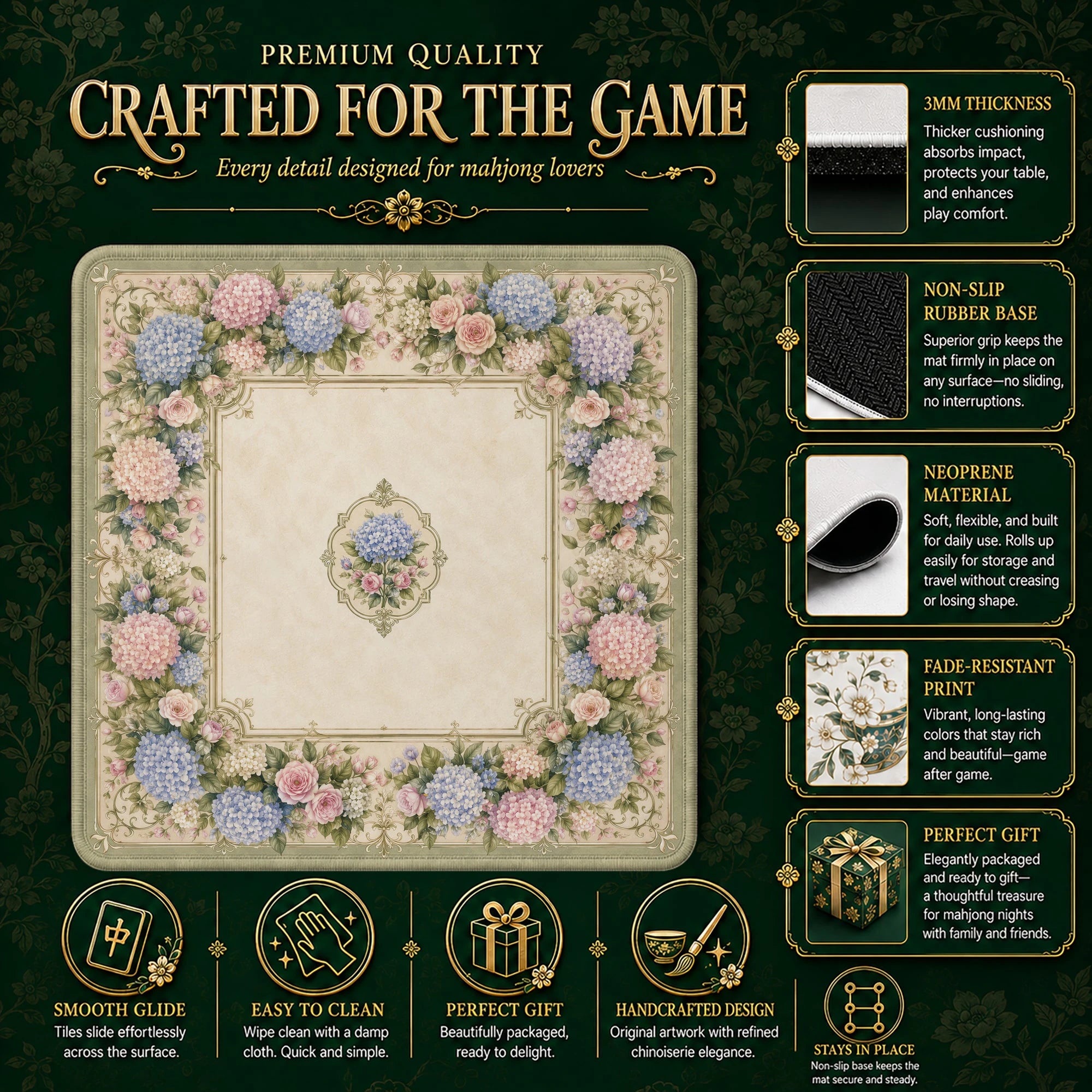 Cream Cottage Floral Mahjong Mat - Mah Jongg Mat
