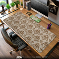 Cream Damask Mouse Pad, Vintage Brown Baroque Gaming Desk Mat Padloom