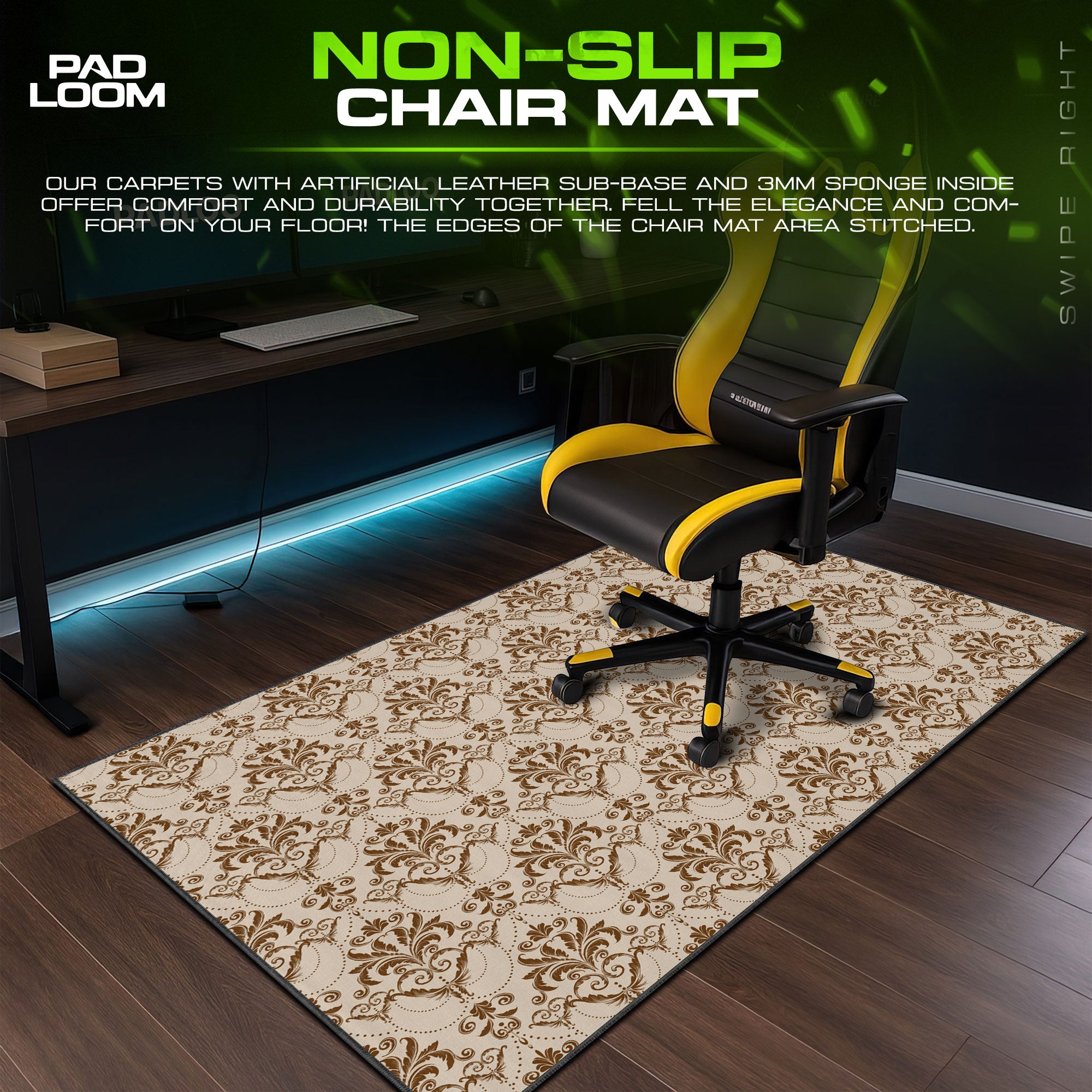 Cream Damask Mouse Pad, Vintage Brown Baroque Gaming Desk Mat