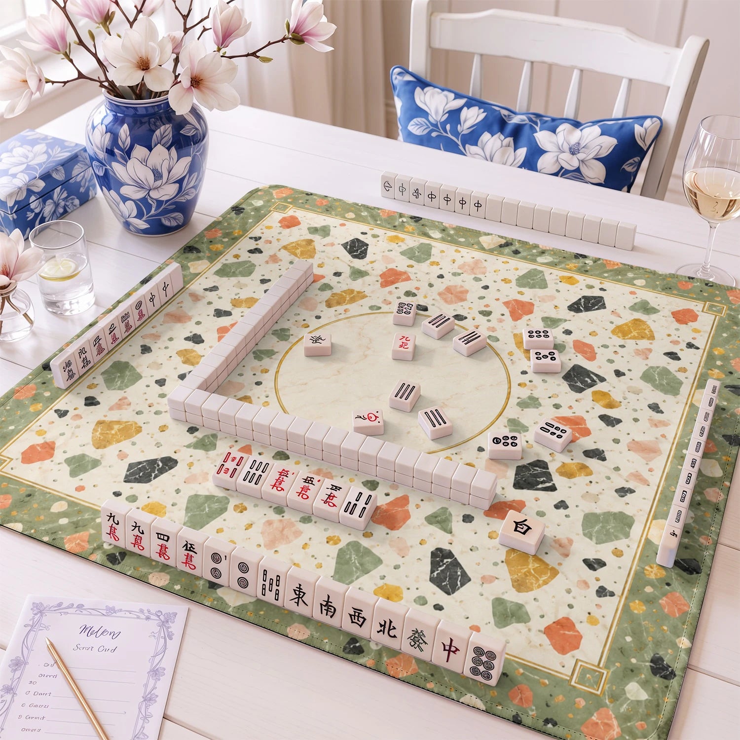 Cream Grid Minimalist mahjong mat – M (60x60 cm) and L (81x81 cm) sizes