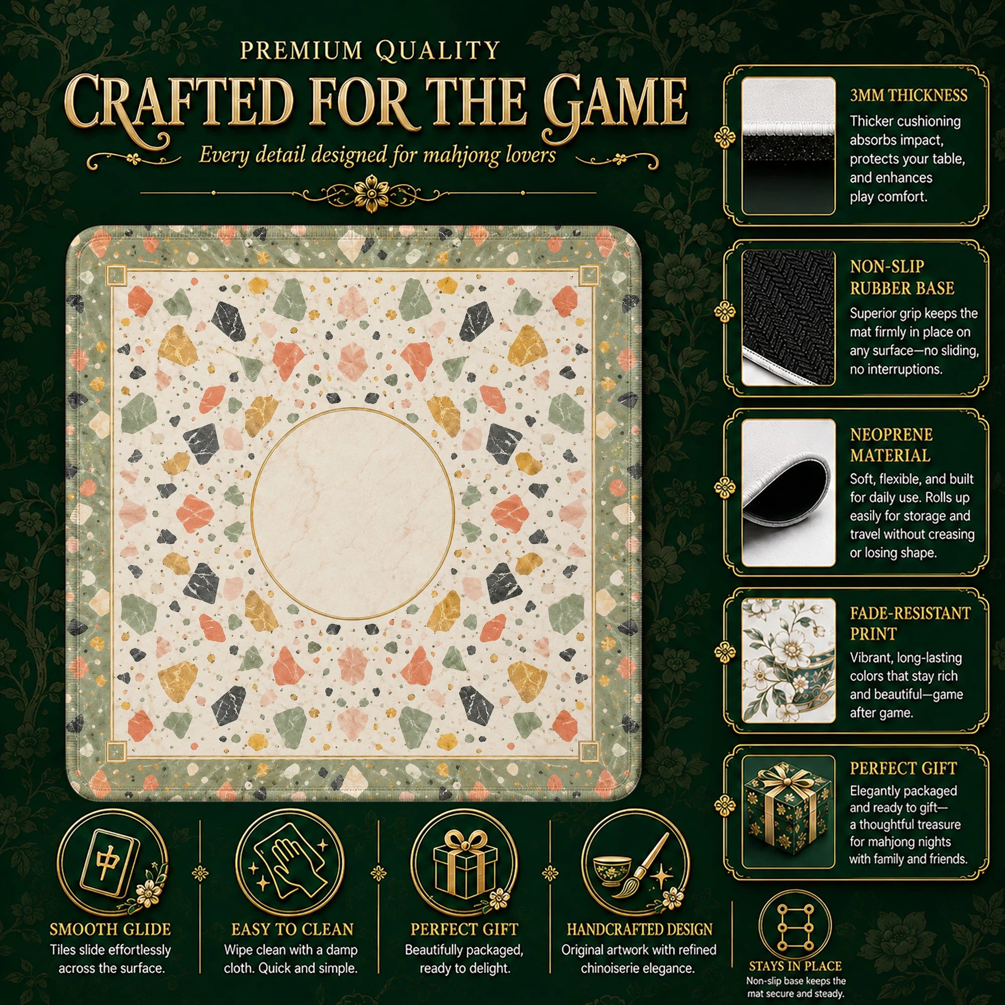Cream Grid Minimalist Mahjong Mat – neoprene mah jongg table mat