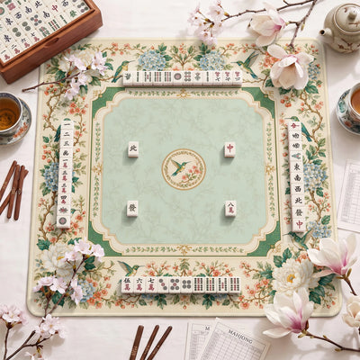 Cream Hummingbird Mahjong Mat - Mah Jongg Mat