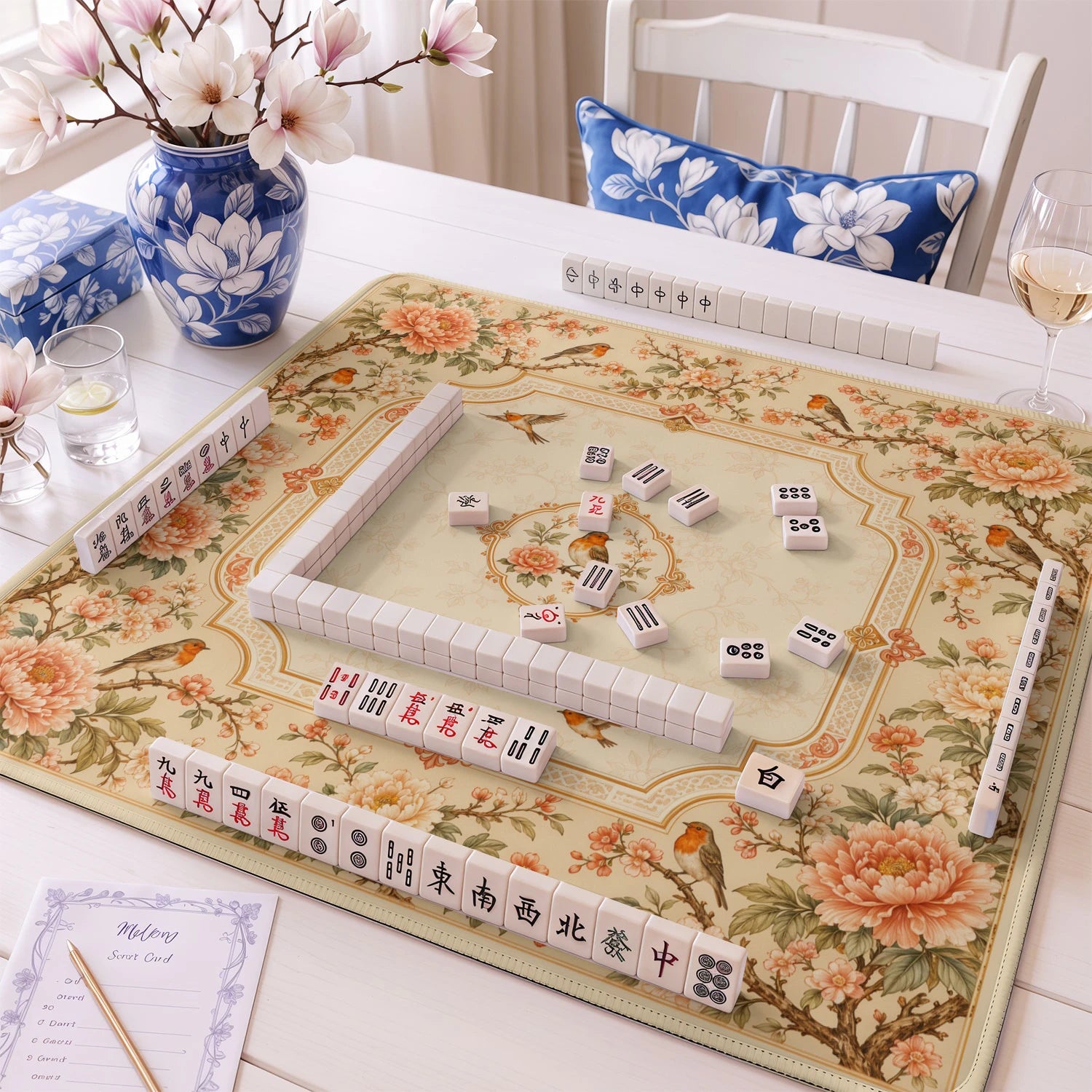 Cream Robin mahjong mat – M (60x60 cm) and L (81x81 cm) sizes