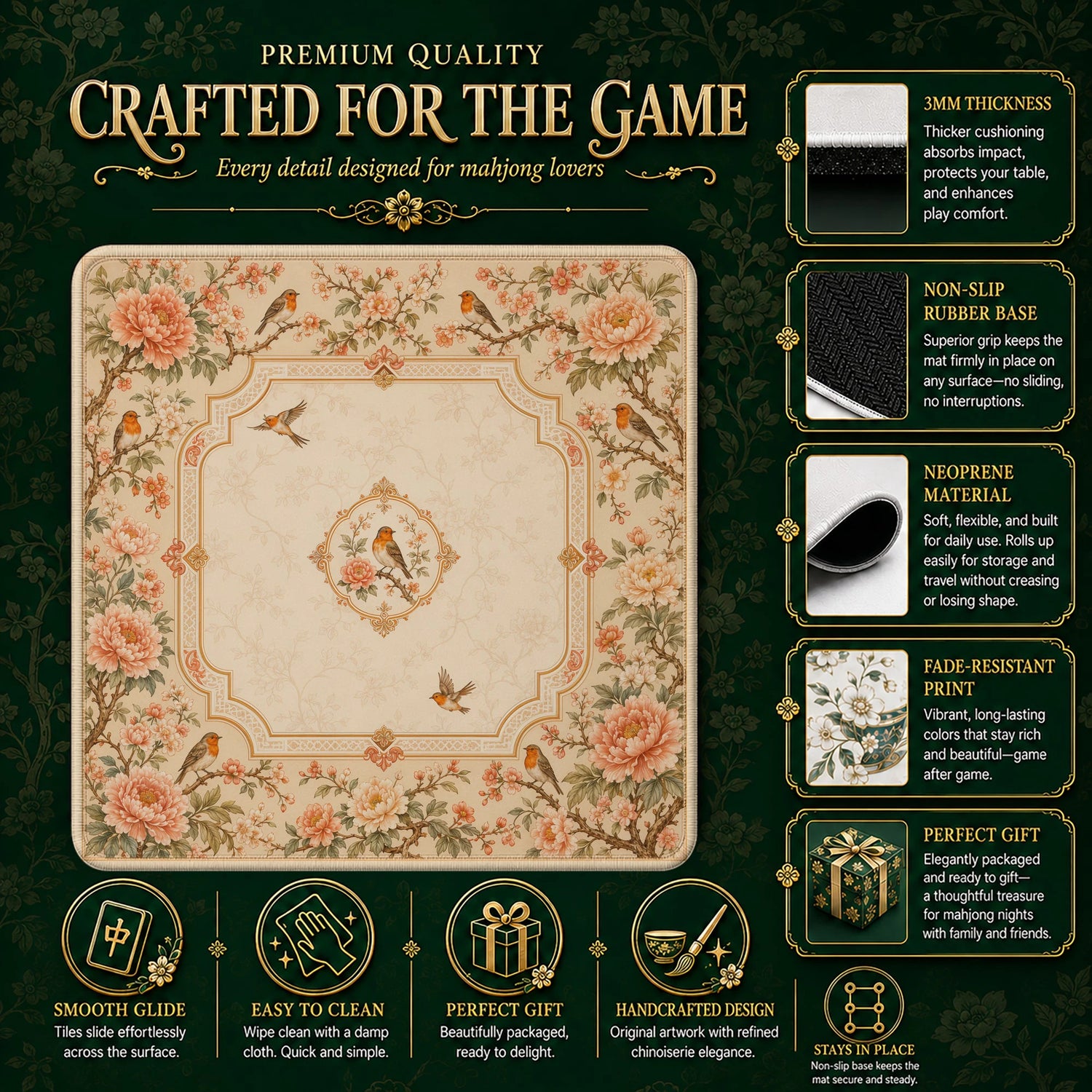 Cream Robin Mahjong Mat – neoprene mah jongg table mat