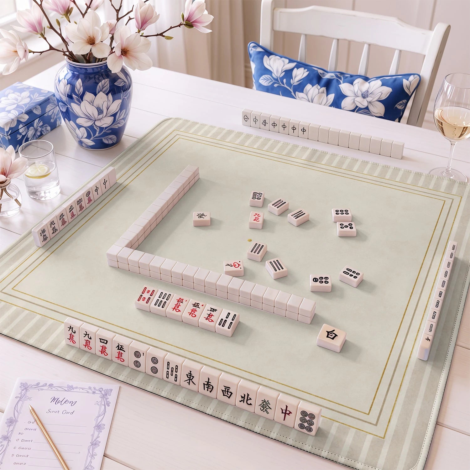 Cream Stripe Minimalist mahjong mat – M (60x60 cm) and L (81x81 cm) sizes