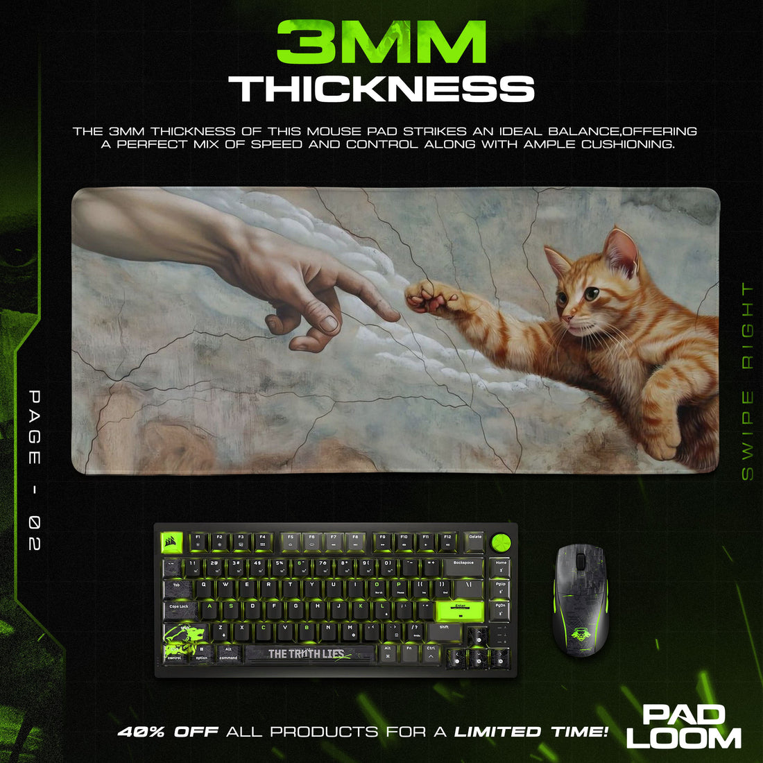 Creation Cat Art Mouse Pad, Renaissance Gaming Desk Mat