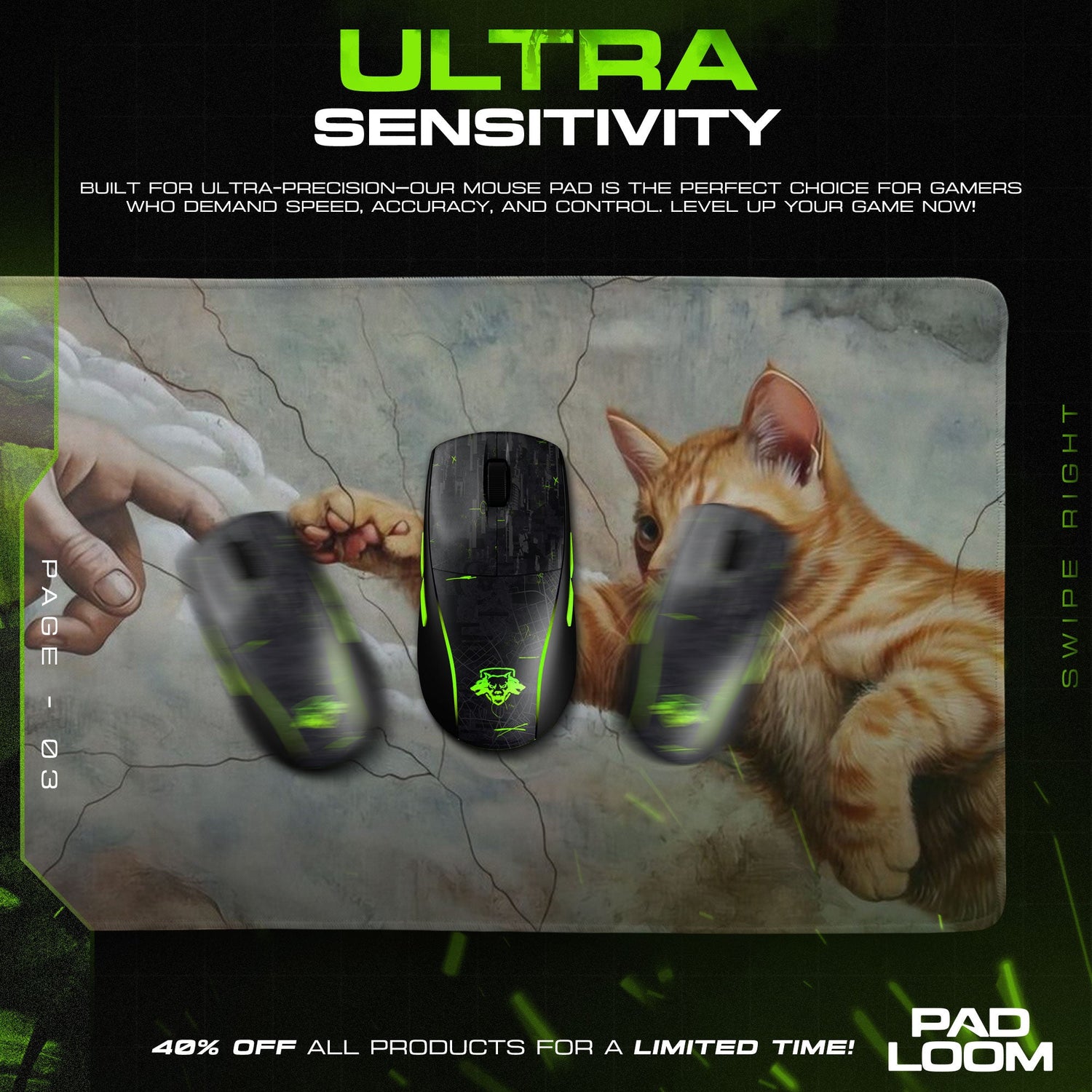 Creation Cat Art Mouse Pad, Renaissance Gaming Desk Mat Padloom