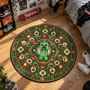 Creeper Medallion Round Rug - Minecraft Chair Mat
