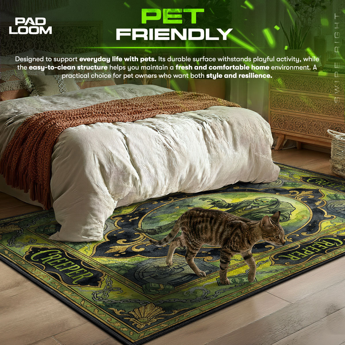 Creeper Villain themed area rug for home decor fans