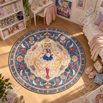 Crescent Wand Sailor Moon round rug on a bedroom floor - Sailor Moon chair mat