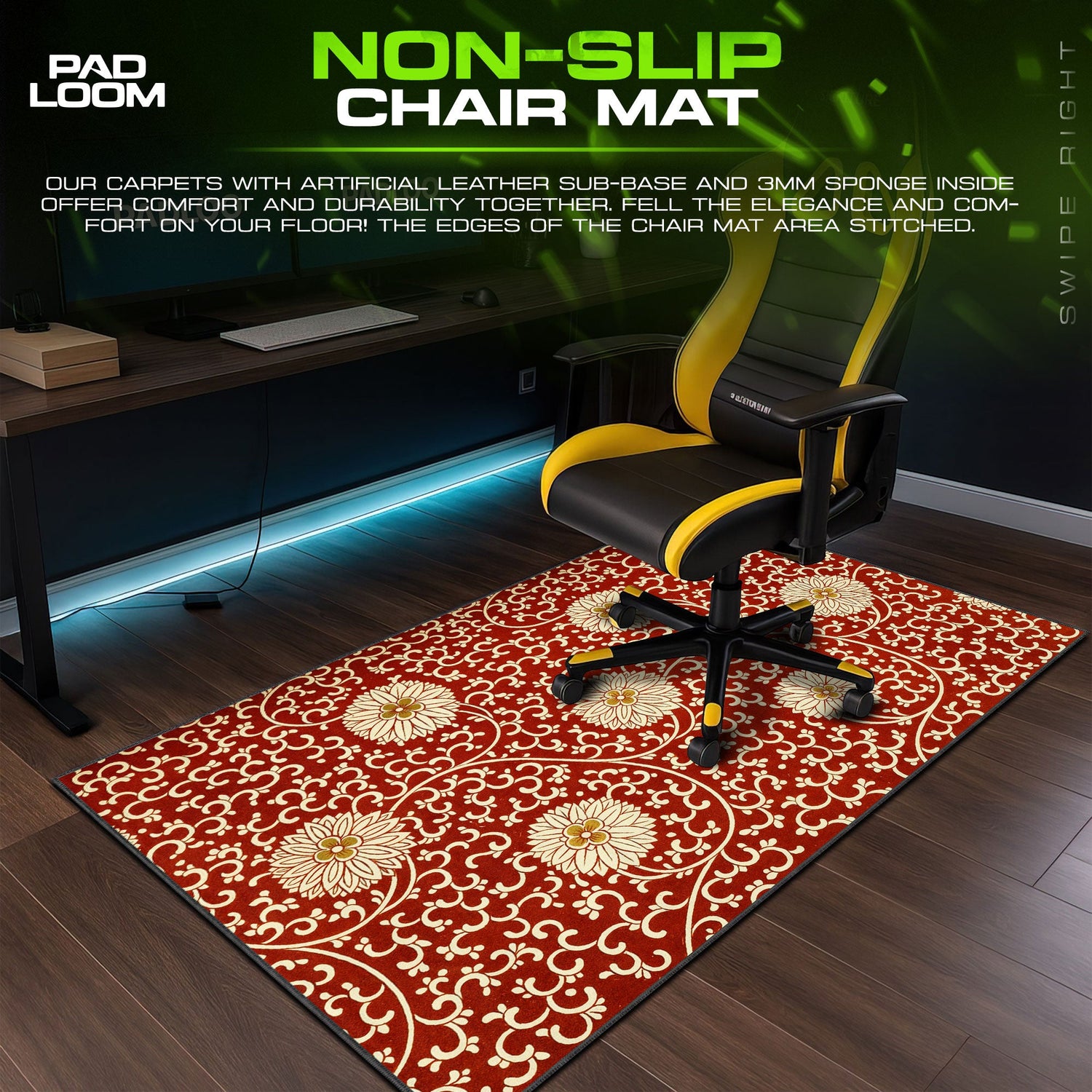 Crimson Bloom Mouse Pad, Vintage Floral Gaming Desk Mat Padloom
