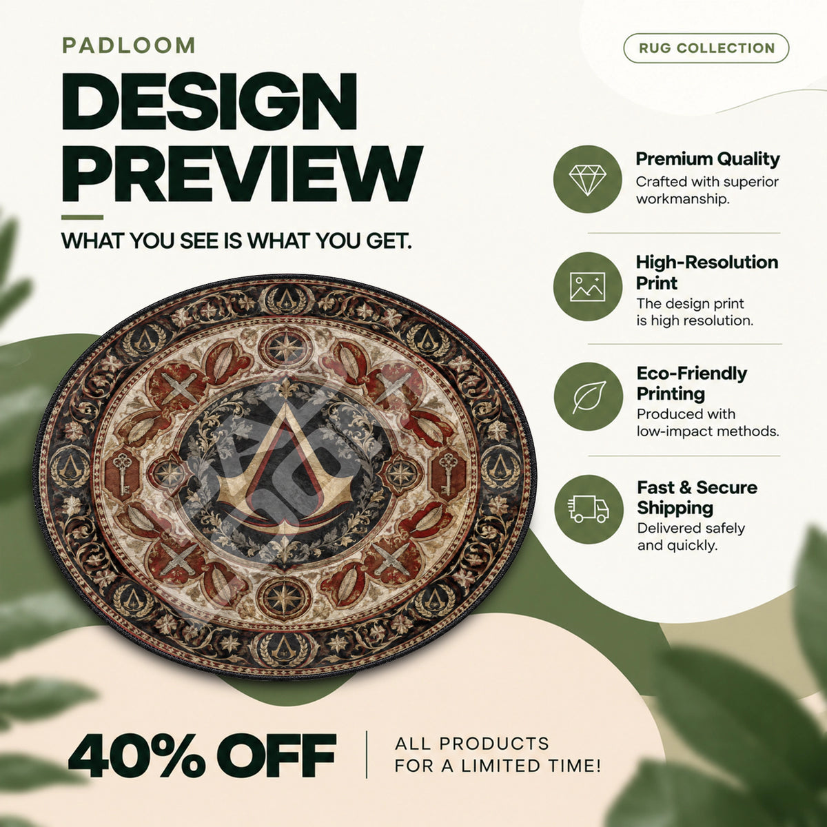 Crimson Crest Round Rug - Assassins Creed Chair Mat