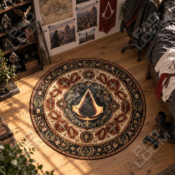 Crimson Crest Round Rug - Assassins Creed Chair Mat