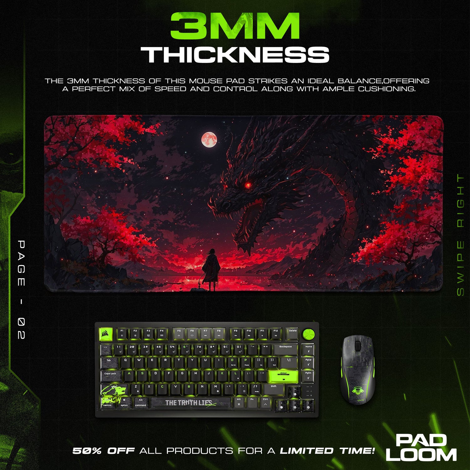 Crimson Dragon Mouse Pad - Moonlit Inferno Anime Desk Mat - Padloom
