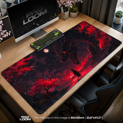 Crimson Dragon Mouse Pad - Moonlit Inferno Anime Desk Mat
