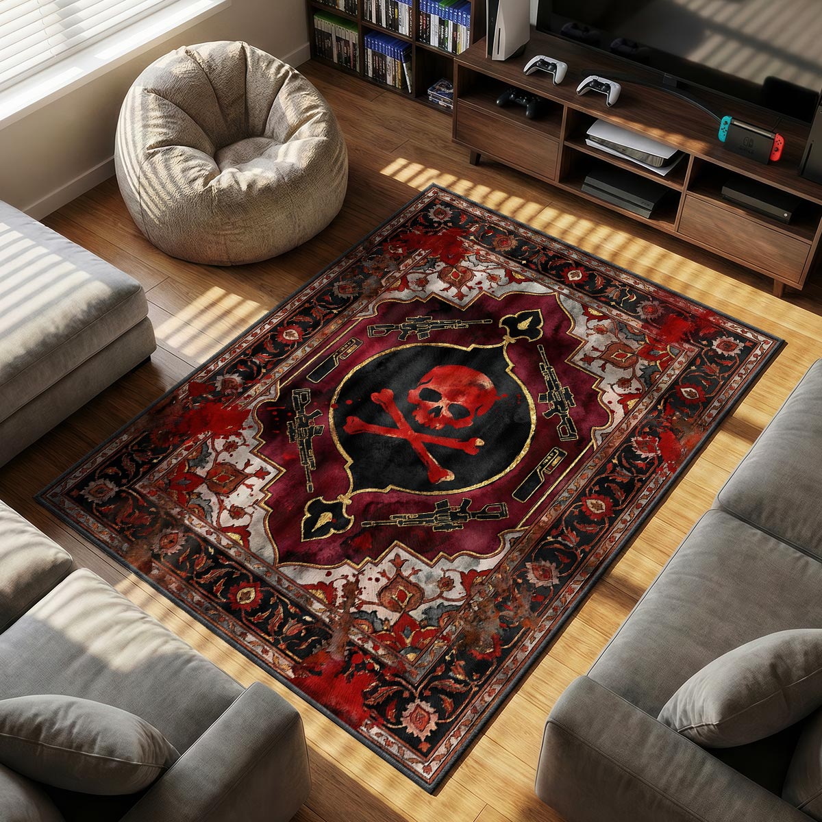 Crimson Fleet themed area rug for home decor fans