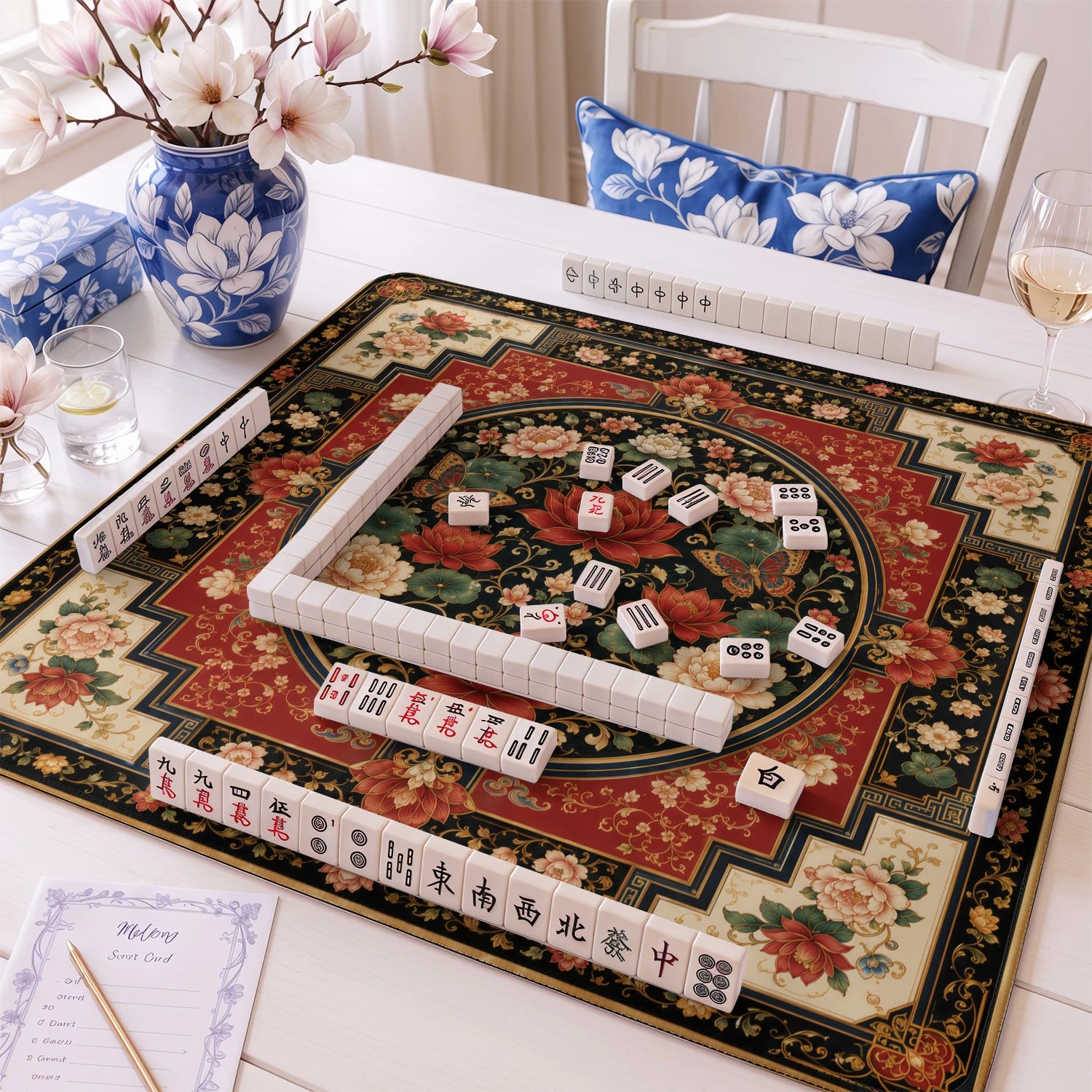 Crimson Lotus mahjong mat – M (60x60 cm) and L (81x81 cm) sizes