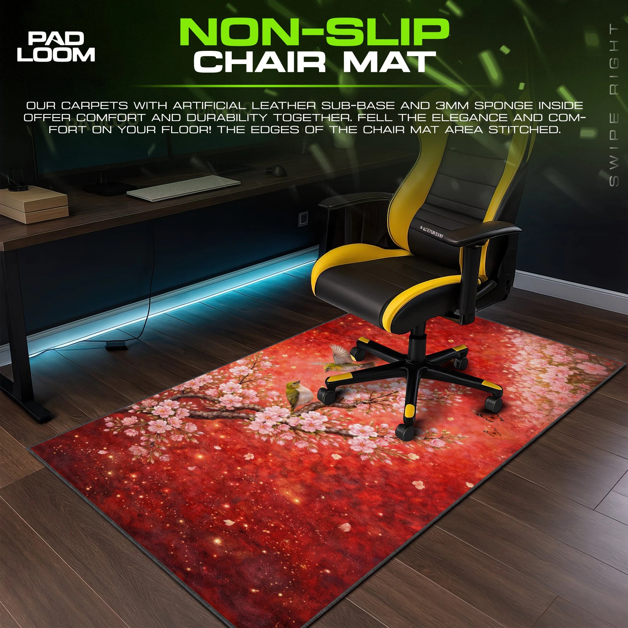 Crimson Sakura – stitched-edge, non-slip mouse pad detail