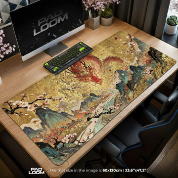 Crimson Sky Dragon Mouse Pad - Chinese Art Desk Mat