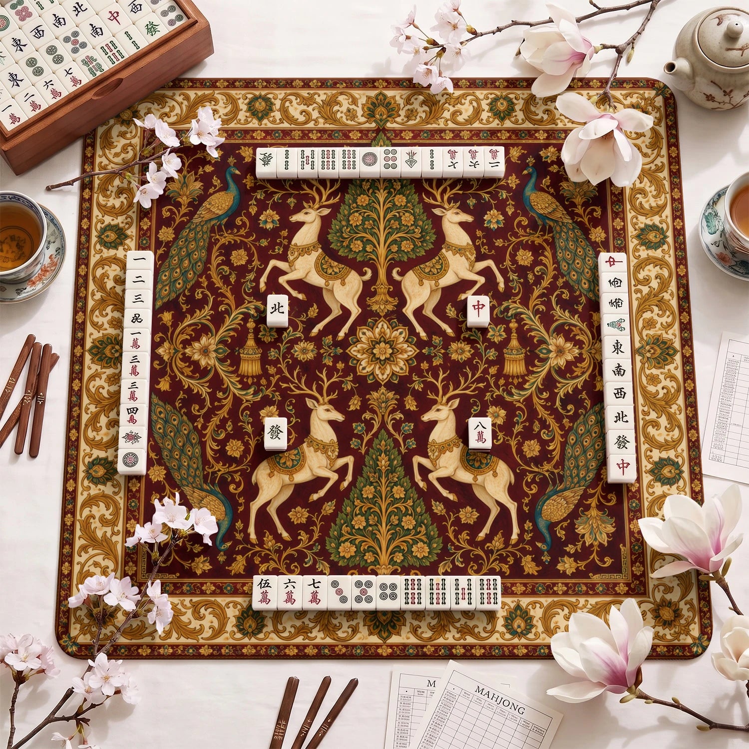 Crimson Stag Mahjong Mat – neoprene mah jongg table mat