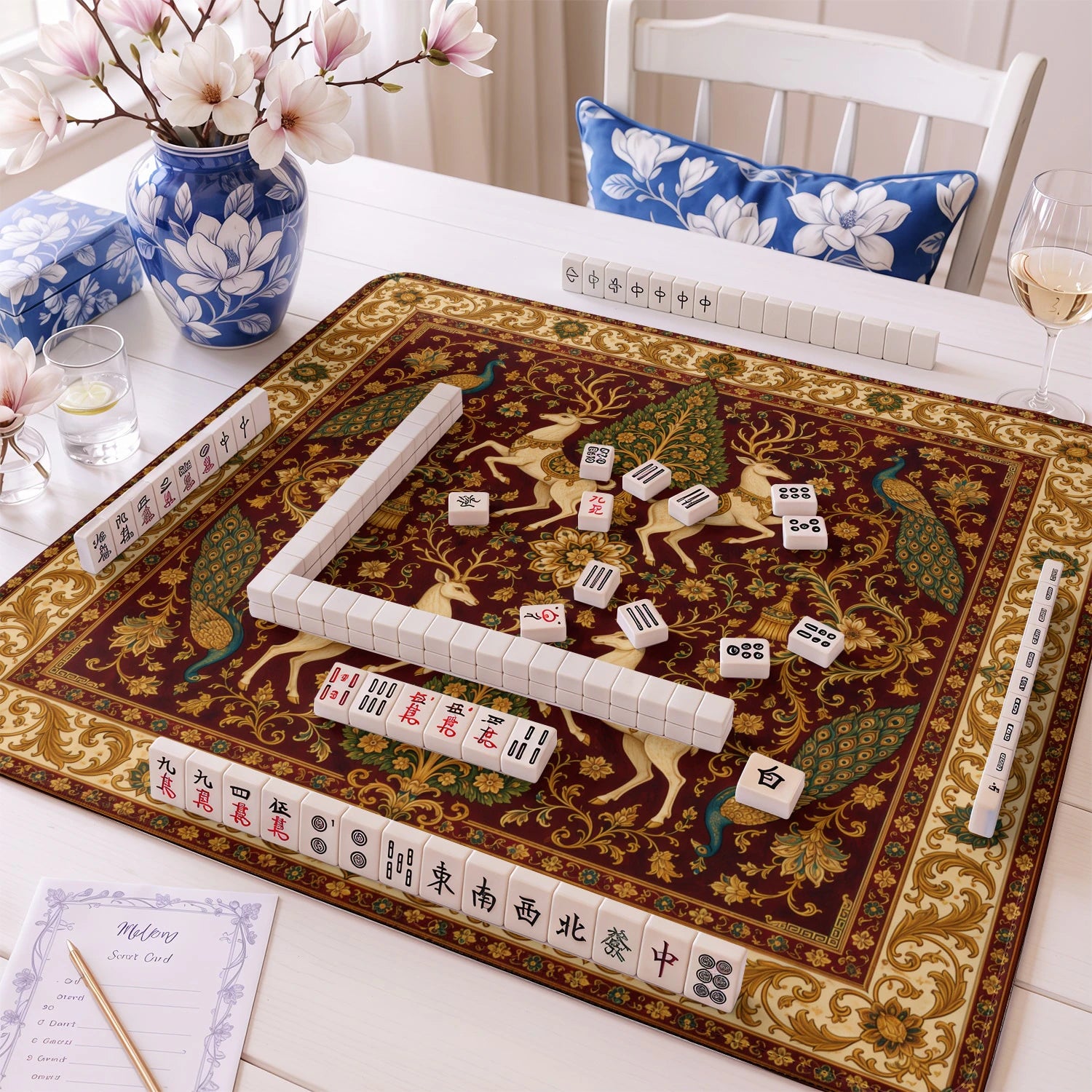 Crimson Stag mahjong mat – M (60x60 cm) and L (81x81 cm) sizes