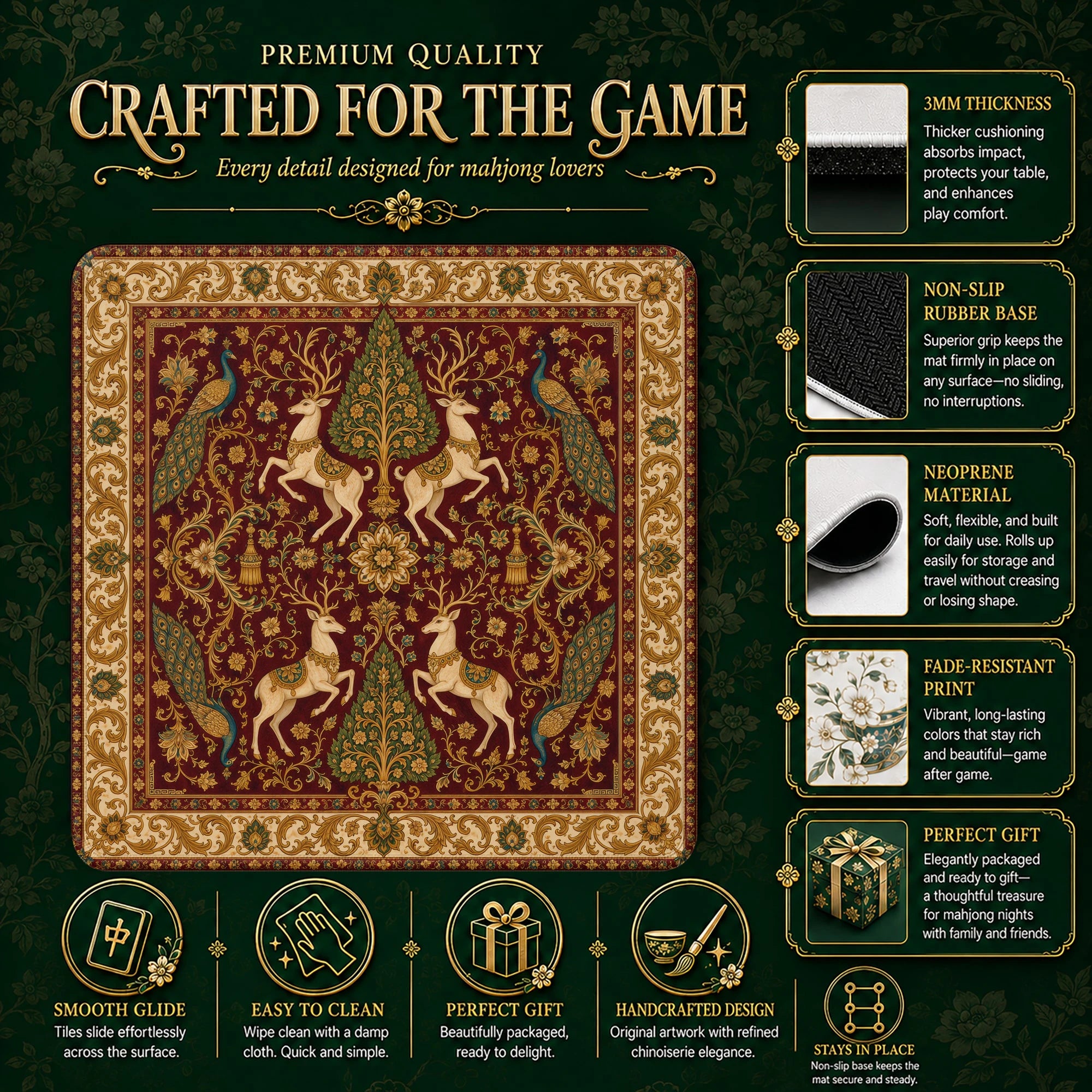 Crimson Stag Mahjong Mat – neoprene mah jongg table mat