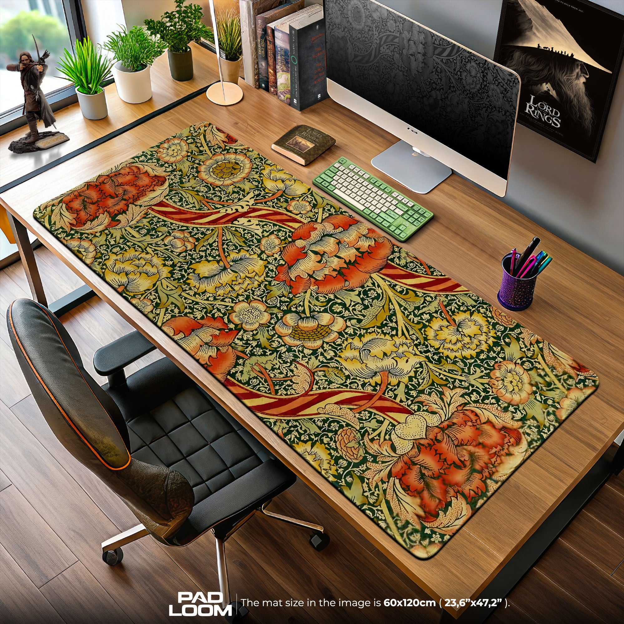 Crimson Tangle Mouse Pad, Art Nouveau Floral Gaming Desk Mat