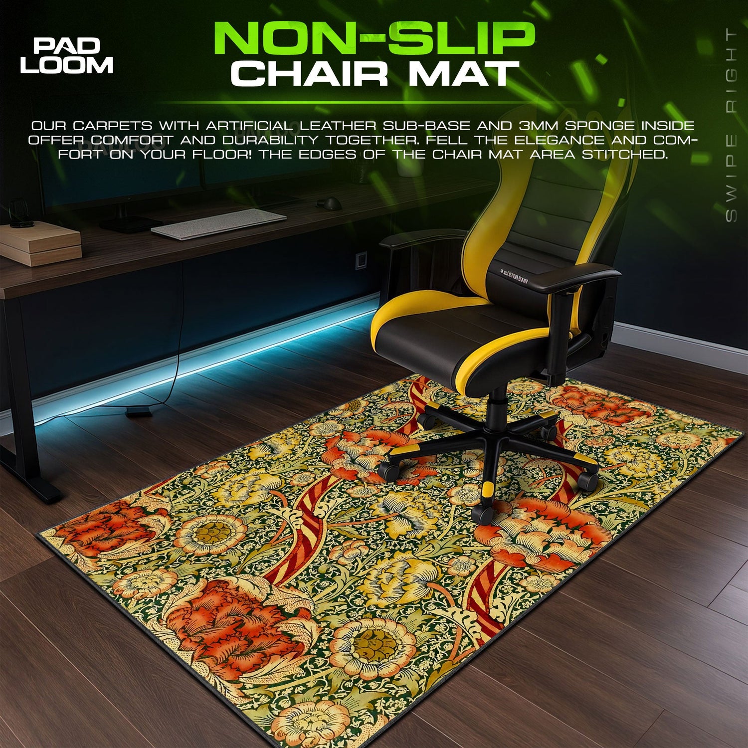 Crimson Tangle Mouse Pad, Art Nouveau Floral Gaming Desk Mat Padloom
