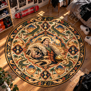Crocodile Sandstorm One Piece round rug on a bedroom floor - One Piece chair mat