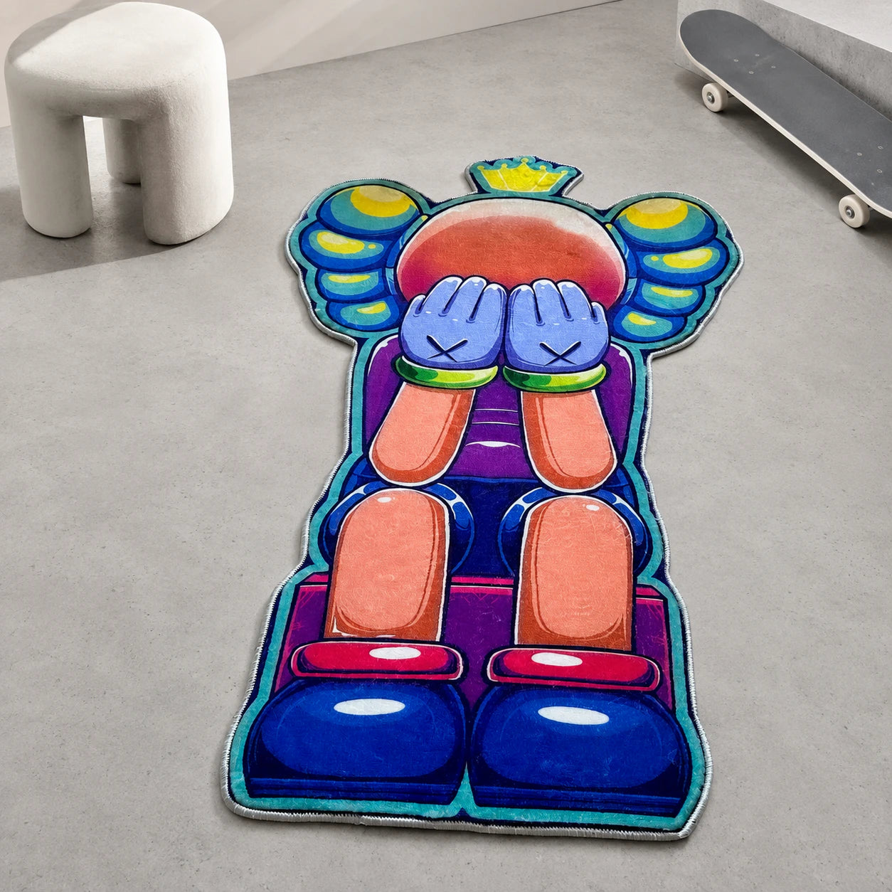 Crowned Kaws Rug - Shaped Man Cave Area Rug