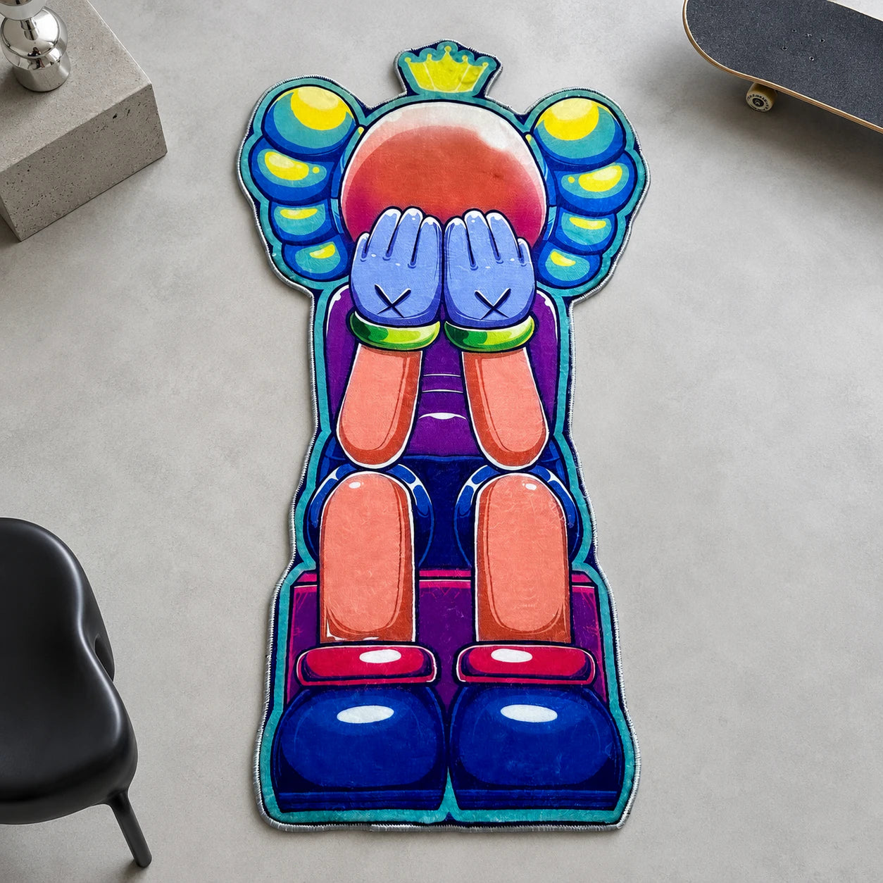 Crowned Kaws Rug - Shaped Man Cave Area Rug