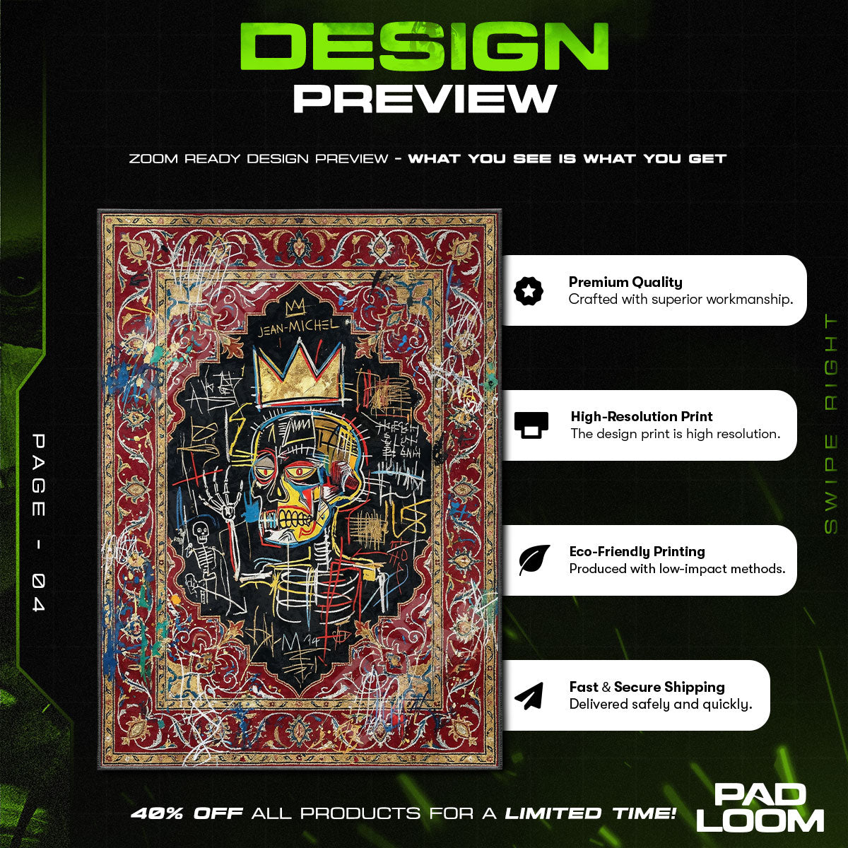 Crowned Skull Graffiti Neo Expressionist Area rug — main product view