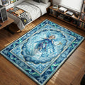 Crystal Maiden Rylai casting ice magic with wolf companion winter tapestry style gaming area rug and floor mat