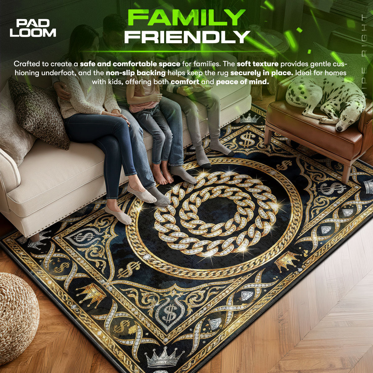 Cuban area rug showing full home decor artwork