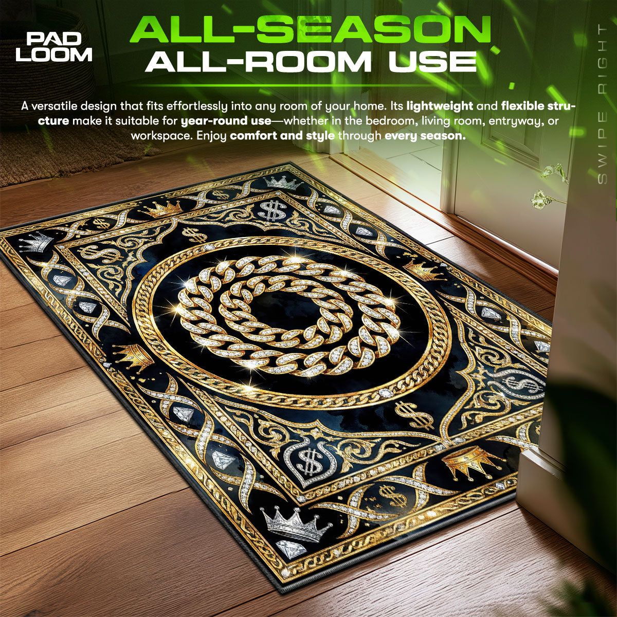 Cuban Link Diamond Gold Hypebeast Floor fan rug — premium quality print