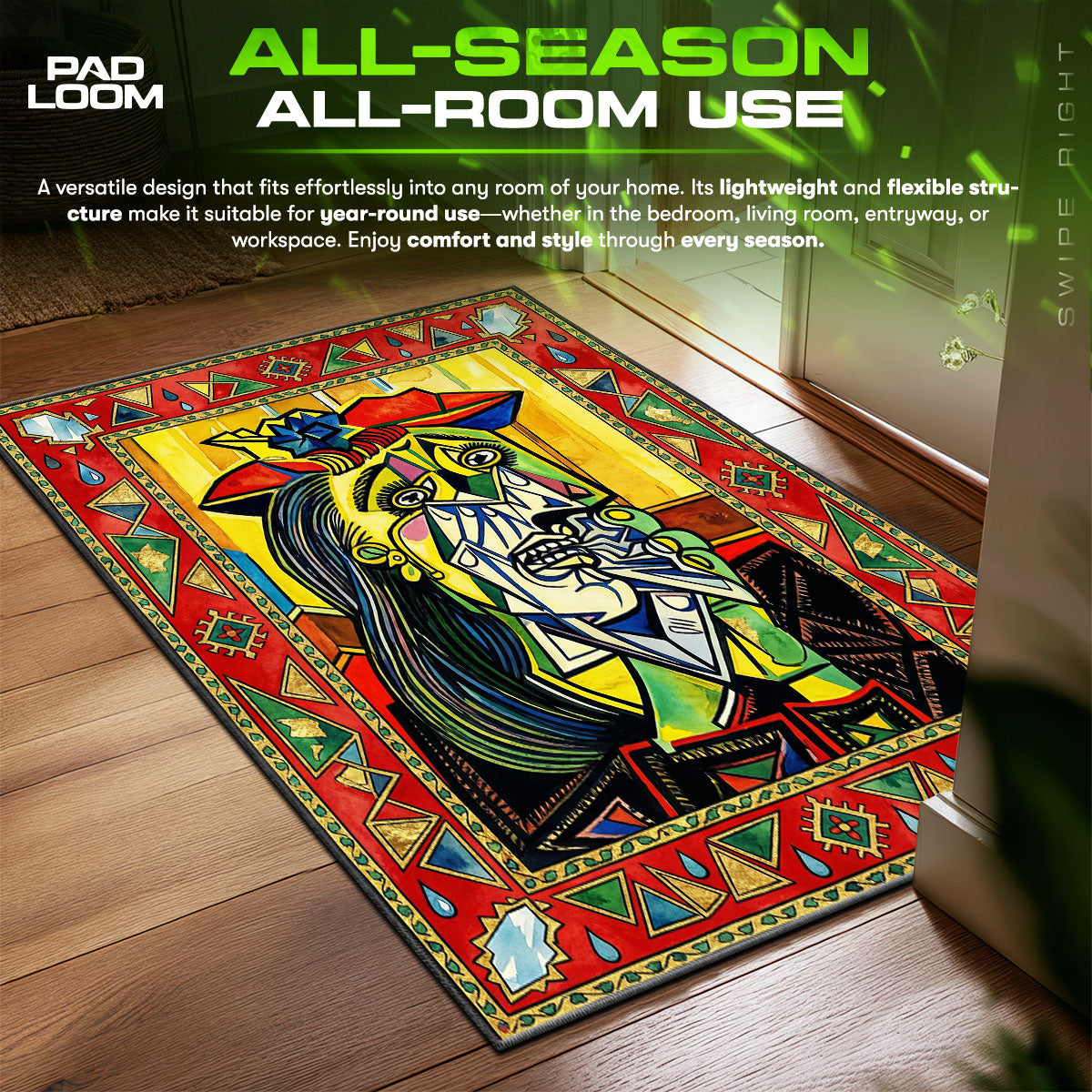 Detailed close-up of Cubist rug pattern