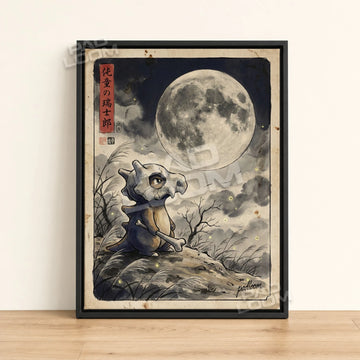 Cubone Moonlit Pokemon poster - framed canvas wall art in a black frame