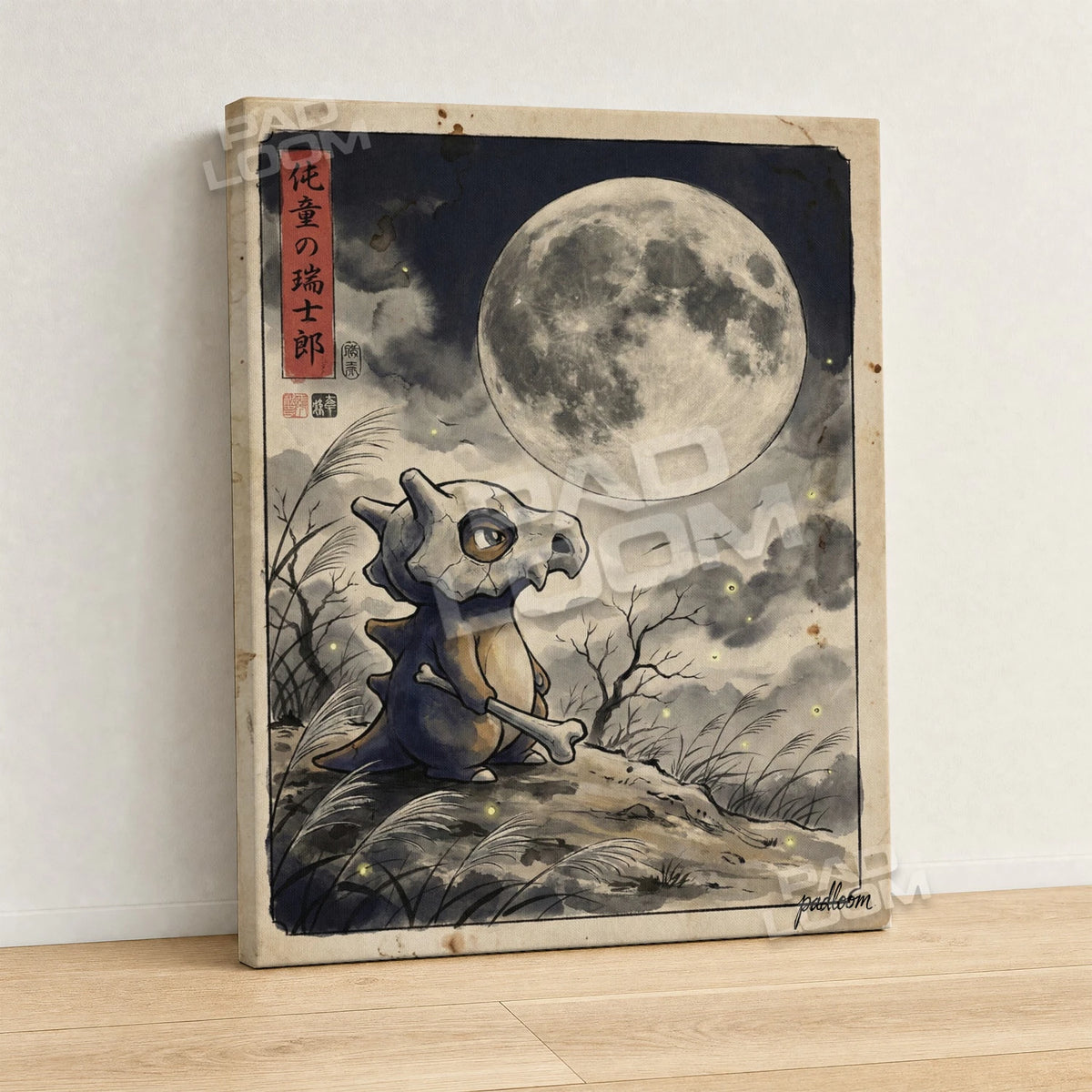 Cubone Moonlit Pokemon canvas wall art - gallery-wrapped canvas print, side view