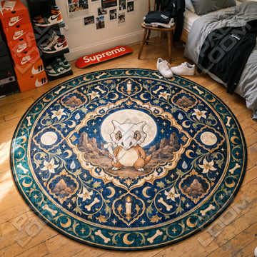 Cubone Moonlit Pokemon round rug on a bedroom floor - Pokemon chair mat